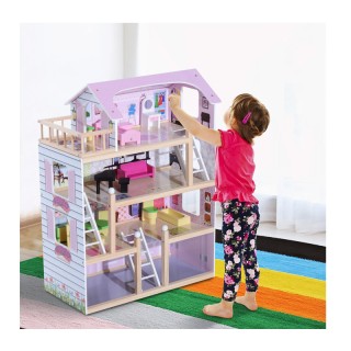 Ξύλινο Κουκλόσπιτο με 4 Ορόφους και Αξεσουάρ 60 x 30 x 80 cm HOMCOM...