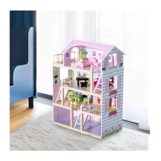Ξύλινο Κουκλόσπιτο με 4 Ορόφους και Αξεσουάρ 60 x 30 x 80 cm HOMCOM...