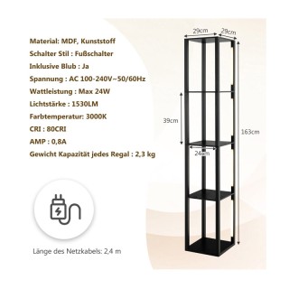 Ξύλινο LED Φωτιστικό Δαπέδου με 4 Ράφια 3000K 24 W Costway EU10063D... Ξύλινο LED Φωτιστικό Δαπέδου με 4 Ράφια 3000K 24 W Costway EU10063D...