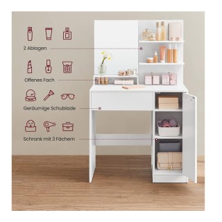 Ξύλινο Μπουντουάρ με Καθρέπτη 80 x 40 x 132 cm VASAGLE RDT119W01 Ξύλινο Μπουντουάρ με Καθρέπτη 80 x 40 x 132 cm VASAGLE RDT119W01