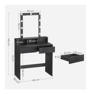 Ξύλινο Μπουντουάρ με Καθρέπτη και Φωτισμό 80 x 40 x 145 cm Χρώματος... Ξύλινο Μπουντουάρ με Καθρέπτη και Φωτισμό 80 x 40 x 145 cm Χρώματος...