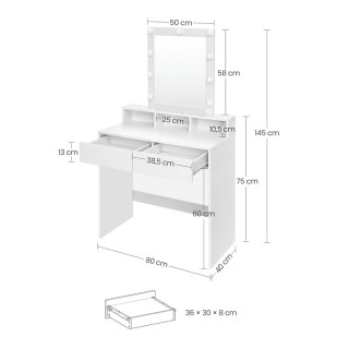 Ξύλινο Μπουντουάρ με Καθρέπτη και Φωτισμό 80 x 40 x 145 cm VASAGLE ...