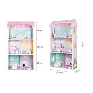 Ξύλινο Παιδικό Κουκλόσπιτο 3 Ορόφων 53.5 x 27 x 95 cm Anna Ecotoys ...