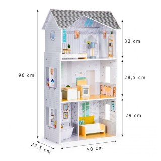 Ξύλινο Παιδικό Κουκλόσπιτο 3 Ορόφων με 9 Έπιπλα 50 x 27.5 x 96 cm G...