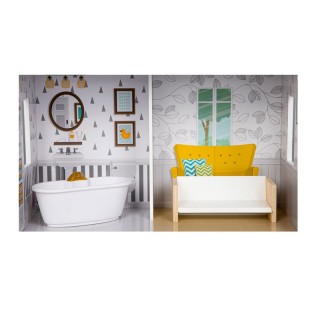 Ξύλινο Παιδικό Κουκλόσπιτο 3 Ορόφων με 9 Έπιπλα 50 x 27.5 x 96 cm G...