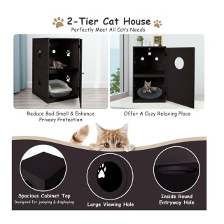 Ξύλινο Ντουλάπι 2 Επιπέδων για Αμμολεκάνη Γάτας 60 x 53 x 90 cm Cos...