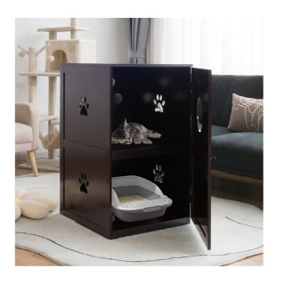 Ξύλινο Ντουλάπι 2 Επιπέδων για Αμμολεκάνη Γάτας 60 x 53 x 90 cm Cos...