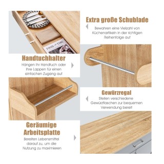 Ξύλινο Τρόλεϊ Κουζίνας 116 x 40 x 85 cm Costway KC51983NA