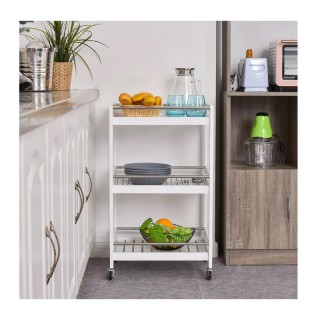 Ξύλινο Τρόλεϊ Κουζίνας με 3 Ράφια 78 x 45 x 38 cm HOMCOM 801-123WT Ξύλινο Τρόλεϊ Κουζίνας με 3 Ράφια 78 x 45 x 38 cm HOMCOM 801-123WT