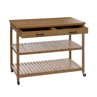 Ξύλινο Τρόλεϊ Κουζίνας από Μπαμπού με 3 Ράφια και 2 Συρτάρια 108 x ... Ξύλινο Τρόλεϊ Κουζίνας από Μπαμπού με 3 Ράφια και 2 Συρτάρια 108 x ...