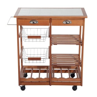 Ξύλινο Τρόλεϊ Κουζίνας με 4 Ράφια και 2 Συρτάρια 74 x 37 x 76 cm Ba... Ξύλινο Τρόλεϊ Κουζίνας με 4 Ράφια και 2 Συρτάρια 74 x 37 x 76 cm Ba...