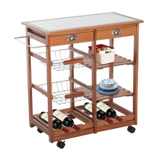 Ξύλινο Τρόλεϊ Κουζίνας με 4 Ράφια και 2 Συρτάρια 74 x 37 x 76 cm Ba... Ξύλινο Τρόλεϊ Κουζίνας με 4 Ράφια και 2 Συρτάρια 74 x 37 x 76 cm Ba...