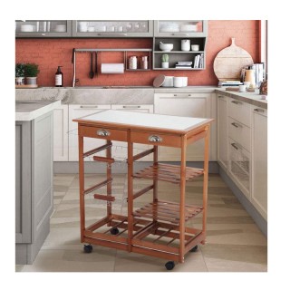 Ξύλινο Τρόλεϊ Κουζίνας με 4 Ράφια και 2 Συρτάρια 74 x 37 x 76 cm Ba... Ξύλινο Τρόλεϊ Κουζίνας με 4 Ράφια και 2 Συρτάρια 74 x 37 x 76 cm Ba...