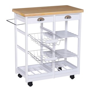 Ξύλινο Τρόλεϊ Κουζίνας με 4 Ράφια και 2 Συρτάρια 74 x 37 x 76 cm HO... Ξύλινο Τρόλεϊ Κουζίνας με 4 Ράφια και 2 Συρτάρια 74 x 37 x 76 cm HO...