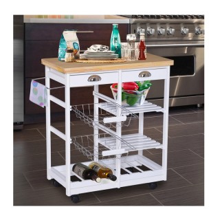 Ξύλινο Τρόλεϊ Κουζίνας με 4 Ράφια και 2 Συρτάρια 74 x 37 x 76 cm HO... Ξύλινο Τρόλεϊ Κουζίνας με 4 Ράφια και 2 Συρτάρια 74 x 37 x 76 cm HO...