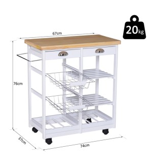 Ξύλινο Τρόλεϊ Κουζίνας με 4 Ράφια και 2 Συρτάρια 74 x 37 x 76 cm HO... Ξύλινο Τρόλεϊ Κουζίνας με 4 Ράφια και 2 Συρτάρια 74 x 37 x 76 cm HO...