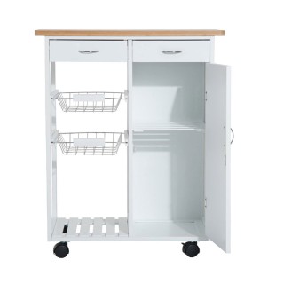 Ξύλινο Τρόλεϊ Κουζίνας με Ντουλάπι και 2 Συρτάρια 70 x 37 x 85 cm B...