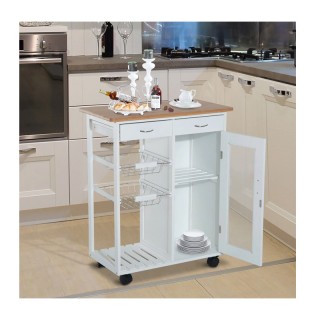 Ξύλινο Τρόλεϊ Κουζίνας με Ντουλάπι και 2 Συρτάρια 70 x 37 x 85 cm H...