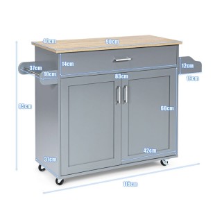 Ξύλινο Τρόλεϊ Κουζίνας με Ντουλάπι και Συρτάρι 116 x 40 x 85 cm Χρώ...
