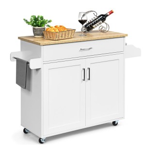 Ξύλινο Τρόλεϊ Κουζίνας με Ντουλάπι και Συρτάρι 116 x 40 x 85 cm Χρώ...