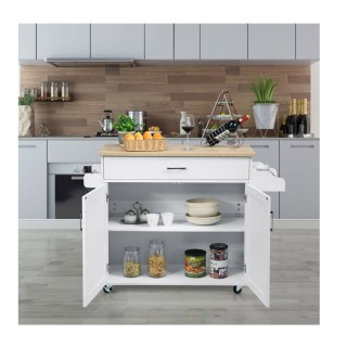 Ξύλινο Τρόλεϊ Κουζίνας με Ντουλάπι και Συρτάρι 116 x 40 x 85 cm Χρώ...