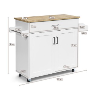 Ξύλινο Τρόλεϊ Κουζίνας με Ντουλάπι και Συρτάρι 116 x 40 x 85 cm Χρώ... Ξύλινο Τρόλεϊ Κουζίνας με Ντουλάπι και Συρτάρι 116 x 40 x 85 cm Χρώ...