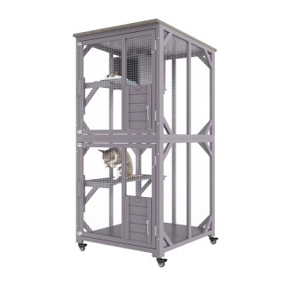 Ξύλινο Τροχήλατο Κλουβί - Σπίτι Γάτας 3 Επιπέδων 760 x 865 x 1630 m...