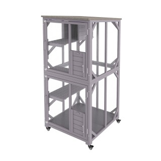 Ξύλινο Τροχήλατο Κλουβί - Σπίτι Γάτας 3 Επιπέδων 760 x 865 x 1630 m...