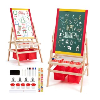 Ξύλινος Παιδικός Μαγνητικός Μαυροπίνακας 3 σε 1 Διπλής Όψης Costway...