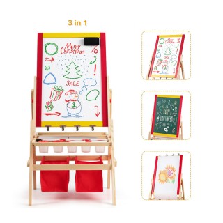 Ξύλινος Παιδικός Μαγνητικός Μαυροπίνακας 3 σε 1 Διπλής Όψης Costway...