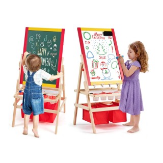 Ξύλινος Παιδικός Μαγνητικός Μαυροπίνακας 3 σε 1 Διπλής Όψης Costway...