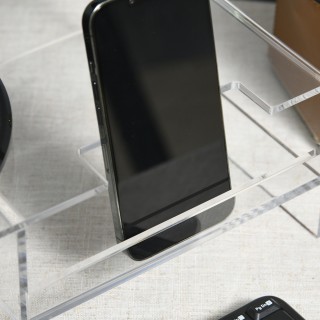 Βάση οθόνης HOMCOM PC 24 max με 2 ανοιχτά ράφια, σε διαφανές ακρυλι...