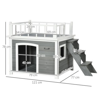 Pawhut Dog House με σκάλα βεράντας και παράθυρο 121x77x78cm Ανοιχτό...