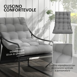 Πολυθρόνα κήπου με μαξιλάρι με επένδυση, από ατσάλι και πολυεστέρα,...