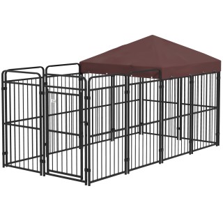 PawHut Outdoor Metal Dog Run with Roof, 282x121x159cm, Καφέ D02-175...