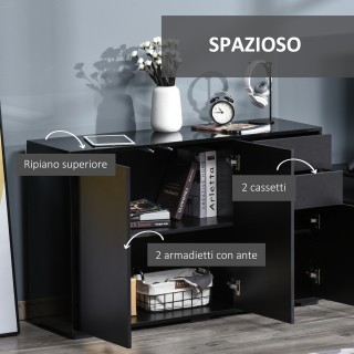 HOMCOM Μαύρο ντουλάπι πολλαπλών χρήσεων με 2 συρτάρια και 2 ντουλάπ...