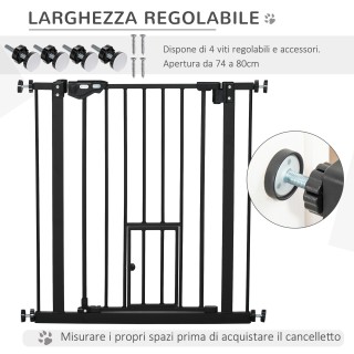 PawHut Dog Gate με Push Fit, Επεκτάσιμη από 74-80cm με Αυτόματο Κλε...