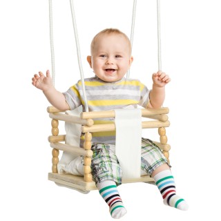 AIYAPLAY Baby Swing 9-36 μηνών από ξύλο και βαμβάκι με ρυθμιζόμενο ...