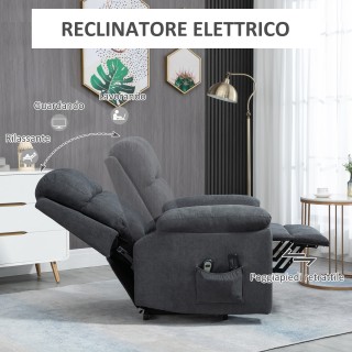 HOMCOM Lift Chair ανακλινόμενη έως 135° με 8 σημεία μασάζ, τηλεχειρ...