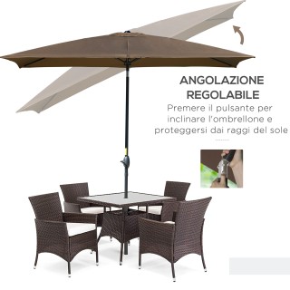 Ομπρέλα Κήπου Ορθογώνια 3x2 m με Άνοιγμα μανιβέλας και Κλίση, Καφές...