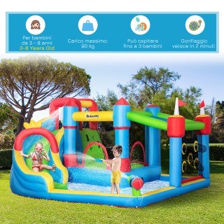 Outsunny Bouncy Castle για παιδιά με τσουλήθρα, τραμπολίνο και πισί...