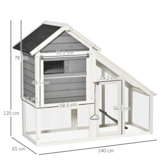 PawHut Ξύλινη Κουνέλια Κουνελιών με Ανοιχτό Χώρο και Ράμπα, Σπίτι Κ...