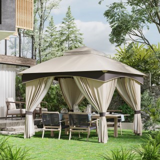 Outsunny 3x3m Steel Garden Gazebo με διπλό κουβούκλιο, πλέγμα και κ... Outsunny 3x3m Steel Garden Gazebo με διπλό κουβούκλιο, πλέγμα και κ...