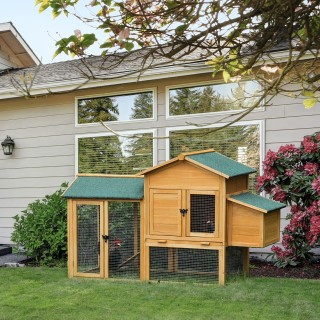 PawHut Ξύλινο κοτέτσι με κοτέτσι και ανοιχτό χώρο, φωλιά με ηλιοροφ...