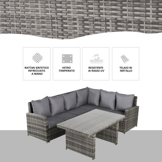 Outsunny Garden Lounge με 2 καναπέδες και τραπέζι σε PE Rattan Grey...