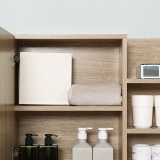 kleankin Καθρέφτης Τοίχου Μπάνιου με Πόρτα και 3 Πλαϊνά Ξύλινα Ράφι... kleankin Καθρέφτης Τοίχου Μπάνιου με Πόρτα και 3 Πλαϊνά Ξύλινα Ράφι...