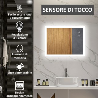 kleankin Καθρέφτης μπάνιου LED Αντιθαμβωτική με 3 Χρώματα και Ρυθμι... kleankin Καθρέφτης μπάνιου LED Αντιθαμβωτική με 3 Χρώματα και Ρυθμι...