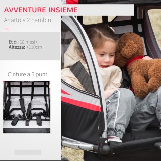 Τρέιλερ Ποδηλάτου για Παιδιά & Καρότσι 2 σε 1 με Φρένο, Ζώνη 5 Σημε...