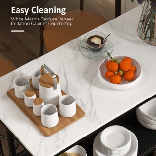 HOMCOM Kitchen Island με ράφια, μαρμάρινο εφέ και μεταλλική κατασκε...