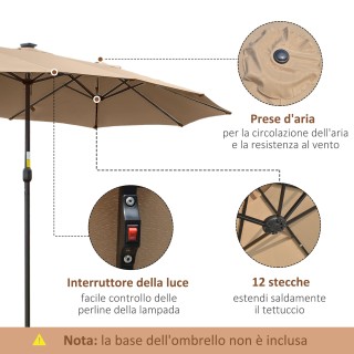 Outsunny Double Parasol Garden 4,5m με 48 LED φώτα και μανιβέλα, Χα...